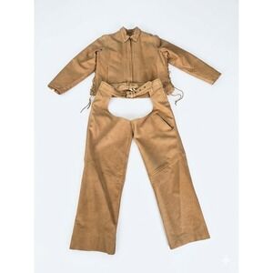 Sunrider Leather Western Jacket and Chaps Set Whipstitch Lace Up Size 3X